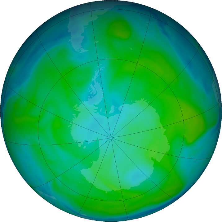 Antarctic ozone map for 27 January 2020
